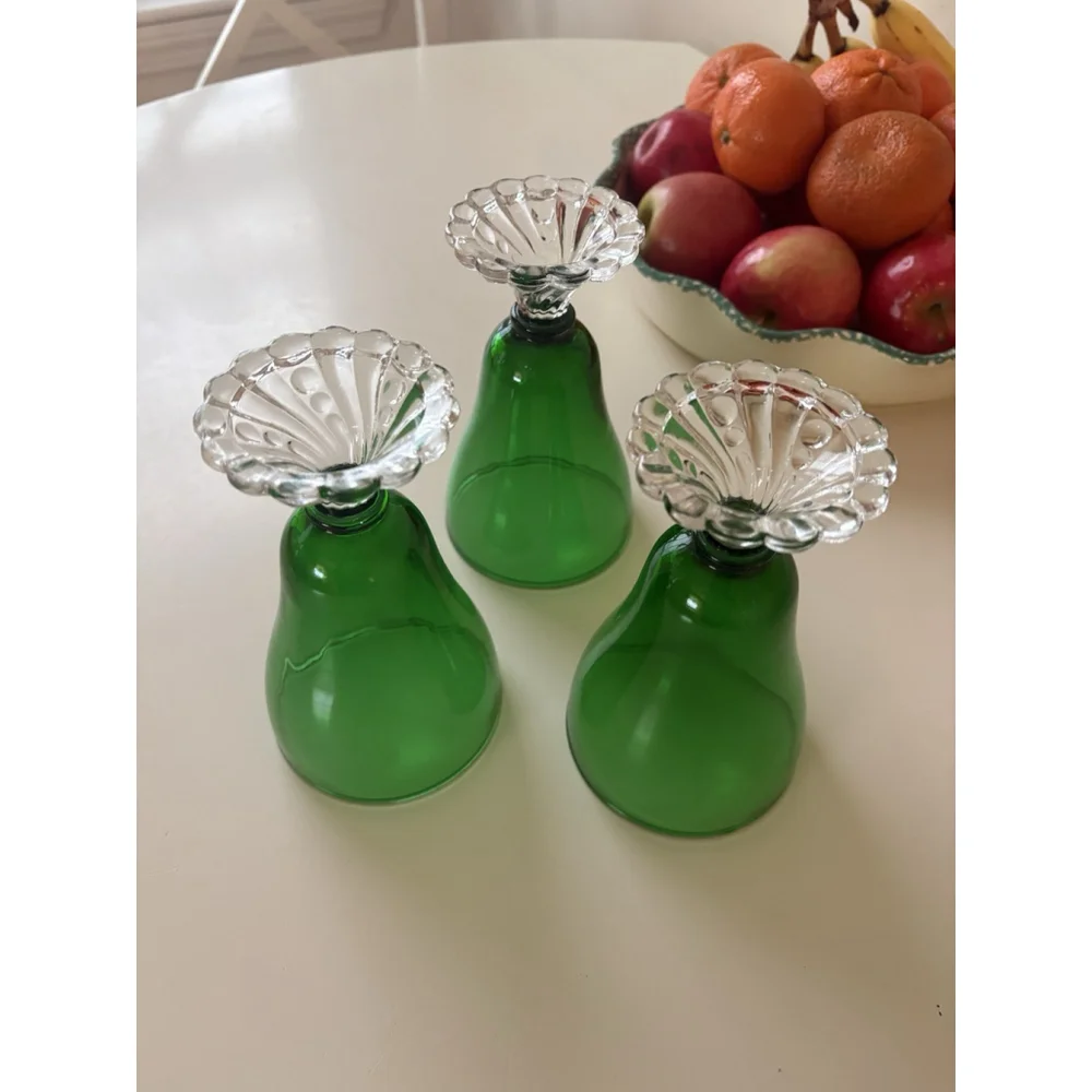 Set Of 3 Vintage Anchor Hocking Burple Inspiration Green Footed Glasses